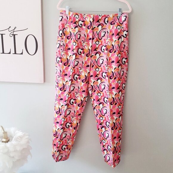 NWOT Zara pink paisley floral swirl retro skinny cropped high waist trousers, XL - Picture 8 of 10